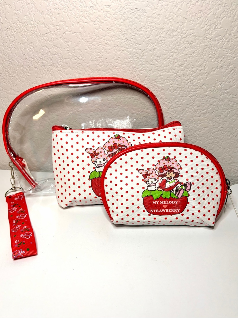 Sanrio My Melody x Strawberry Shortcake 3 piece Cosmetic Bag Set